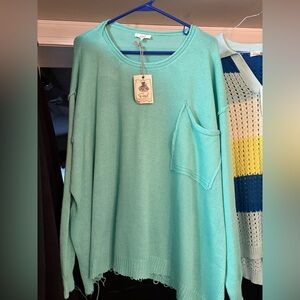 Chic Teal Women's Sweater with Pocket